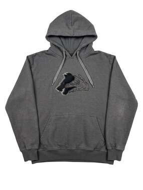 Steady Hands Wolf And Hand Graphic Embroidered Hoodie Charcoal Size S